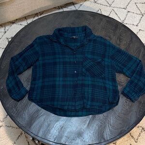 Lulu's Navy and Teal Plaid Shirt